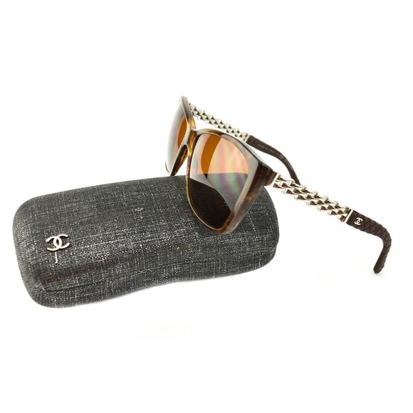 CHANEL Chain: Brown, Leather CC Logo Sunglasses lw - Picture 2 of 10